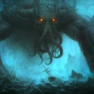 Cthulu surgiendo del océano y atacando a un barco (Otro de los RPGs más conocidos).